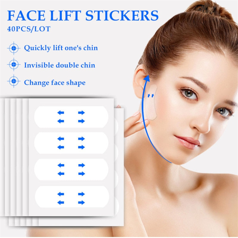 Yoxier 40Pcs/10Sheets/Pack Waterproof V Face Makeup Adhesive Tape Invisible Breathable Lift Face Sticker Lifting Tighten Chin